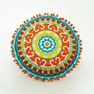 Moroccan Ethnic Style Hand-embroidered Round Pillow Cover