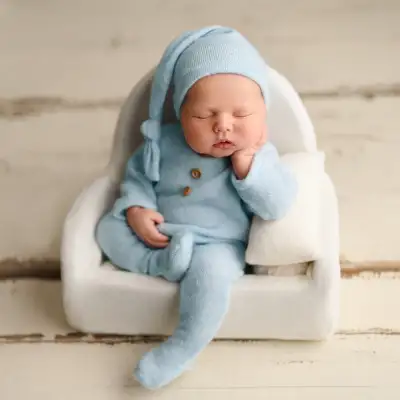 Newborn Photography Knitted Jumpsuit Long Tail Hat Two-piece Set