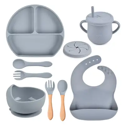 Silicone Solid Color Babies' Tableware Set