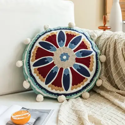 Moroccan Ethnic Style Hand-embroidered Round Pillow Cover