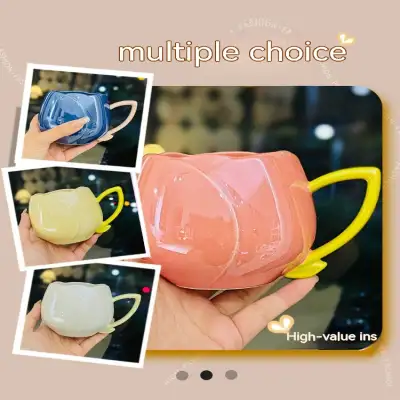 Female Gaomei Tulip Ceramic Mug Without Spoon Girly Heart Water Cup