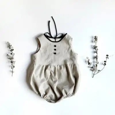 Baby Linen Sleeveless Color Matching Jumpsuit