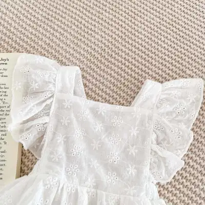 Baby Girl Flounced Sleeve Lace Jumpsuit Princess Dress