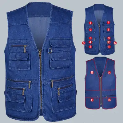 Vest Man V-neck Multi-pocket Outdoor Casual