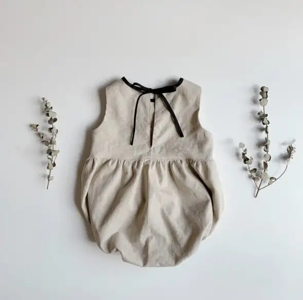 Baby Linen Sleeveless Color Matching Jumpsuit