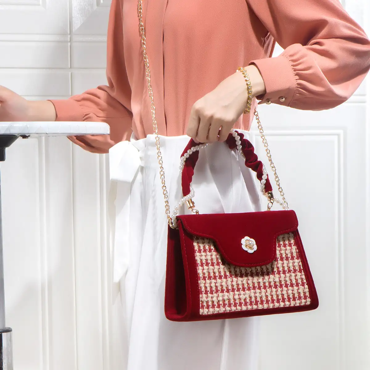 Women's Wedding Bag Bridal Bag High-grade Women's Elegant Red Niche Red Small Bag Portable 2024 New