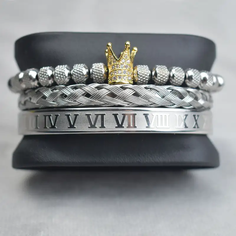 Pineapple Ball Crown Twist Woven Mesh With Diamond Digital Bracelet Set