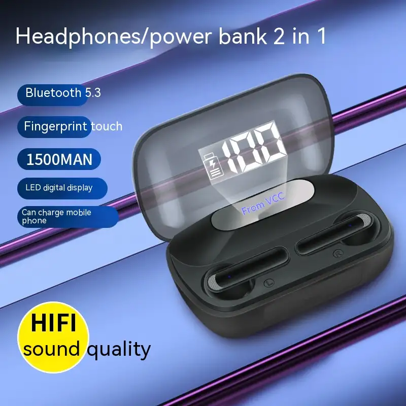 True Wireless Bluetooth Headset With Digital Display Mobile Power Bank