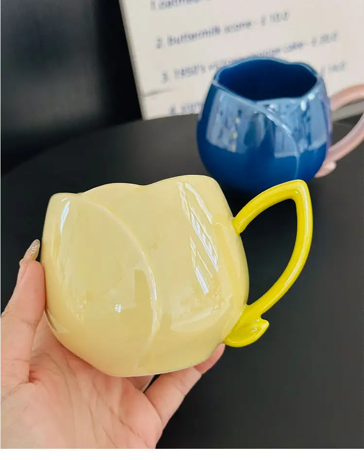 Female Gaomei Tulip Ceramic Mug Without Spoon Girly Heart Water Cup