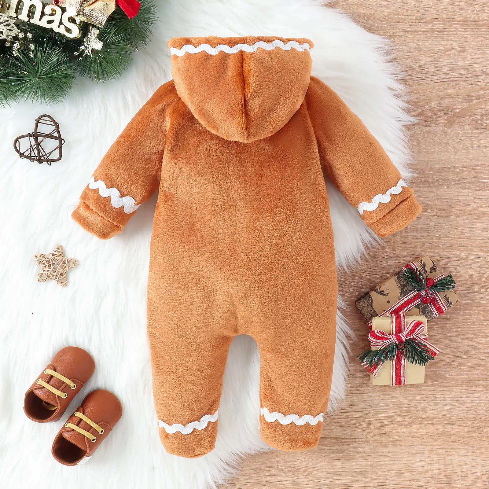 Children's Christmas Clothes Baby Zipper Hooded Jumpsuit