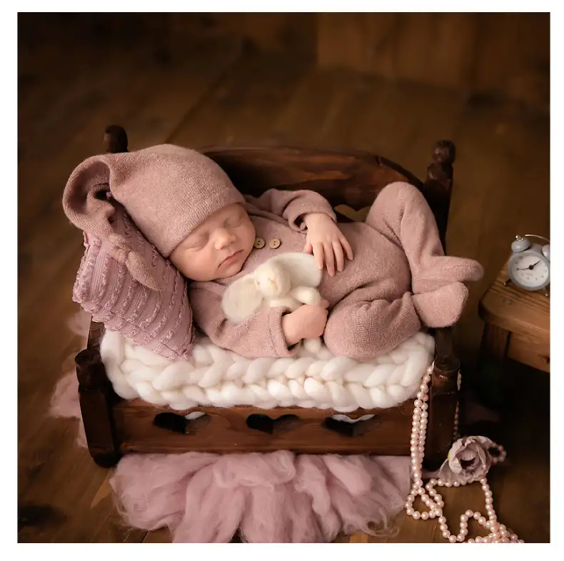 Newborn Photography Knitted Jumpsuit Long Tail Hat Two-piece Set