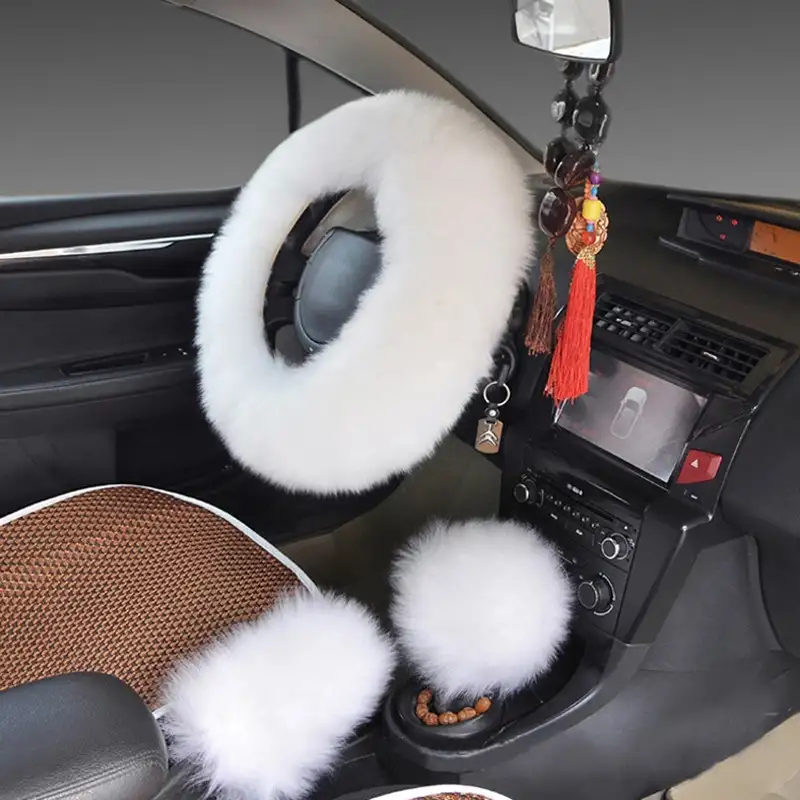 Wool Steering Wheel Cover Long Wool Handle Cover