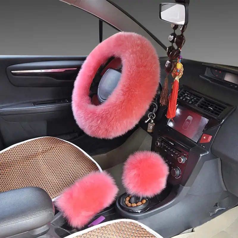 Wool Steering Wheel Cover Long Wool Handle Cover