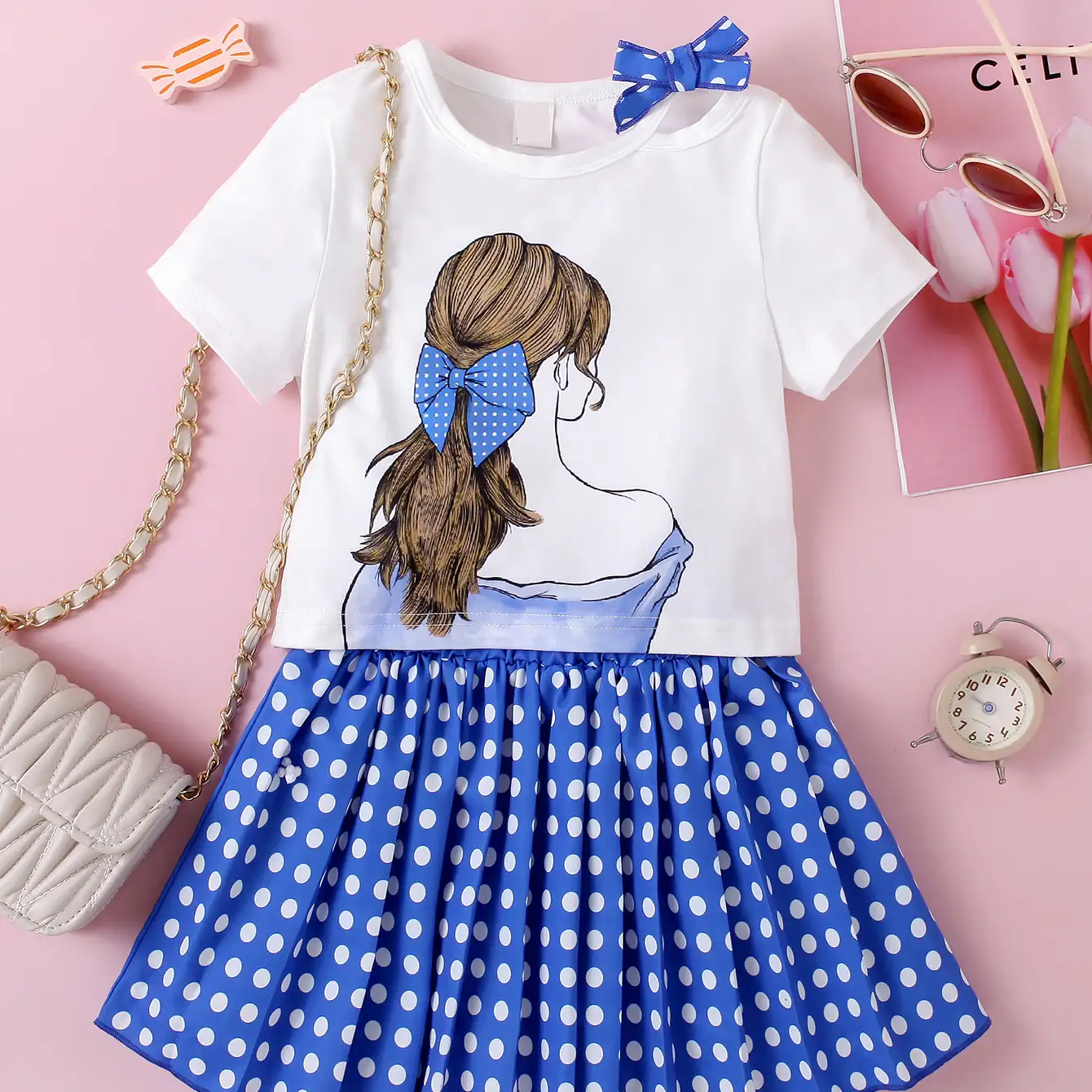 Bow Avatar Short Sleeves And Skirt Casual Suit