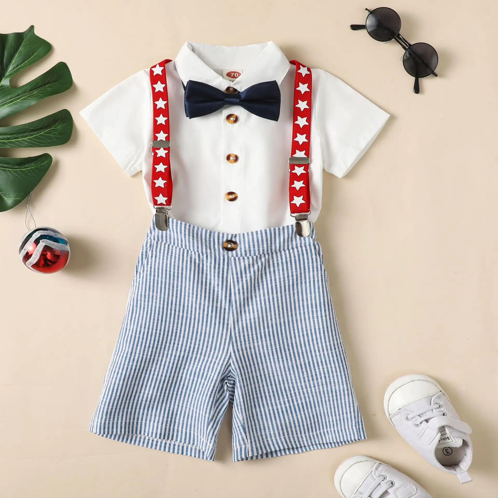 Children's Shirt Bow Tie Suspender Pants Suit