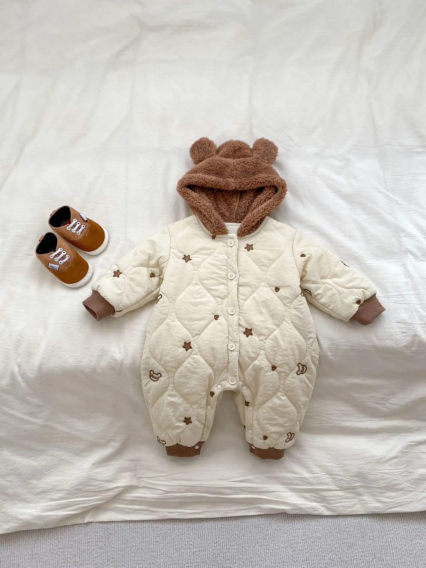 Ins Baby Winter Thickened Jumpsuit Thick Warm Hooded Romper