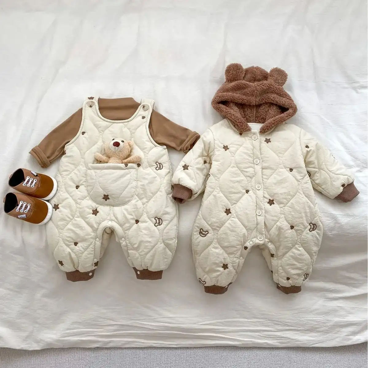 Ins Baby Winter Thickened Jumpsuit Thick Warm Hooded Romper