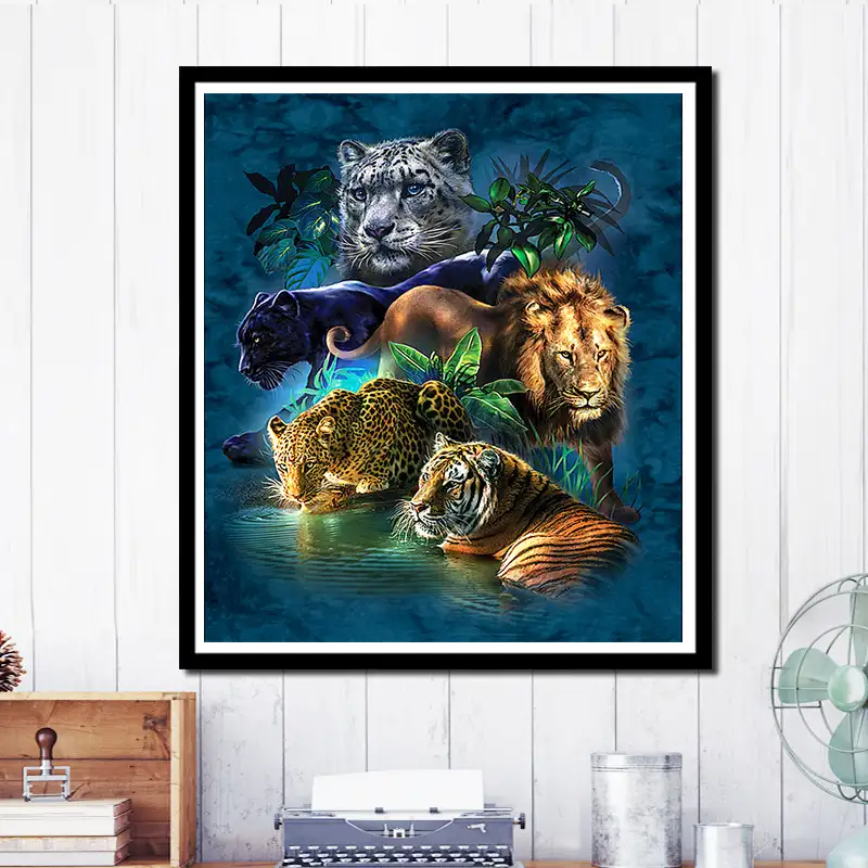 5D Diamond Painting Full Diamond Five Beasts King Of Jungle Hanging Painting