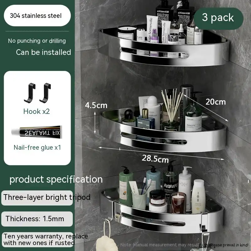 Bathroom Triangle Storage Rack Punch-free Stainless Steel