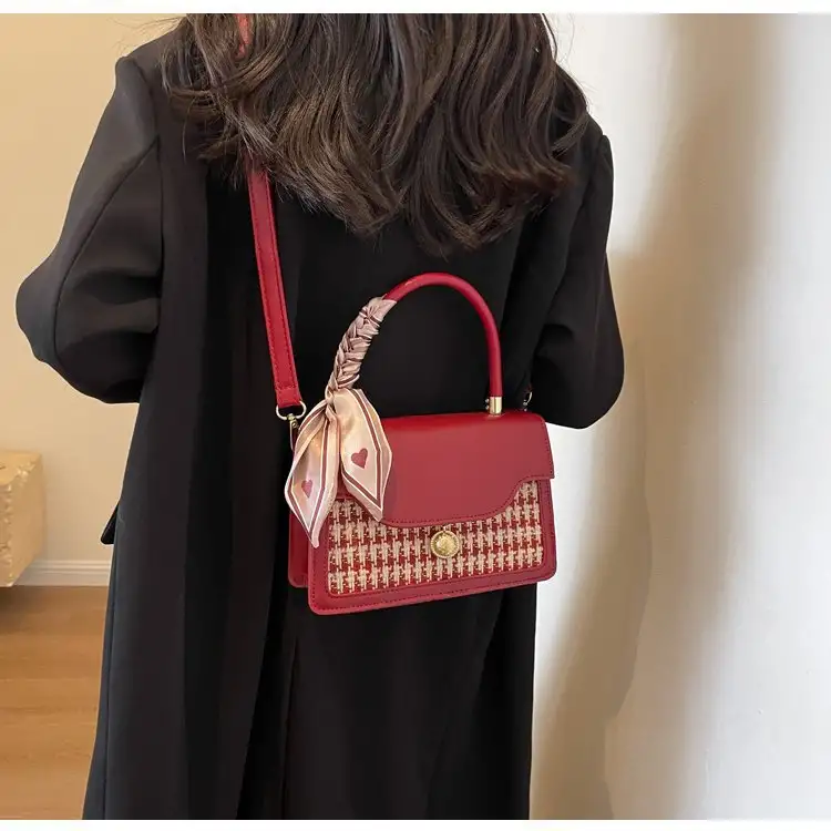 Woolen Texture Shoulder Small Square Bag