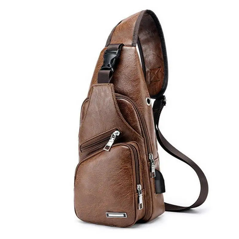 Men Chest Bag PU Shoulder Sling Backpack Pack Travel Sport Cross Body Bags