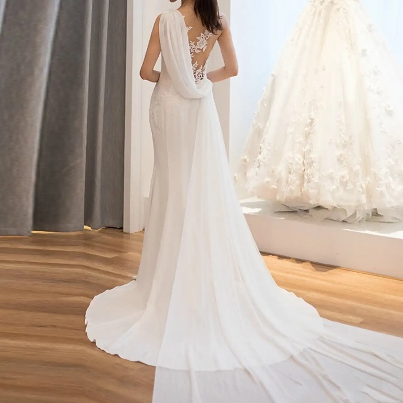 Mid-waist Dream See-through Super Fairy Light Wedding Dress