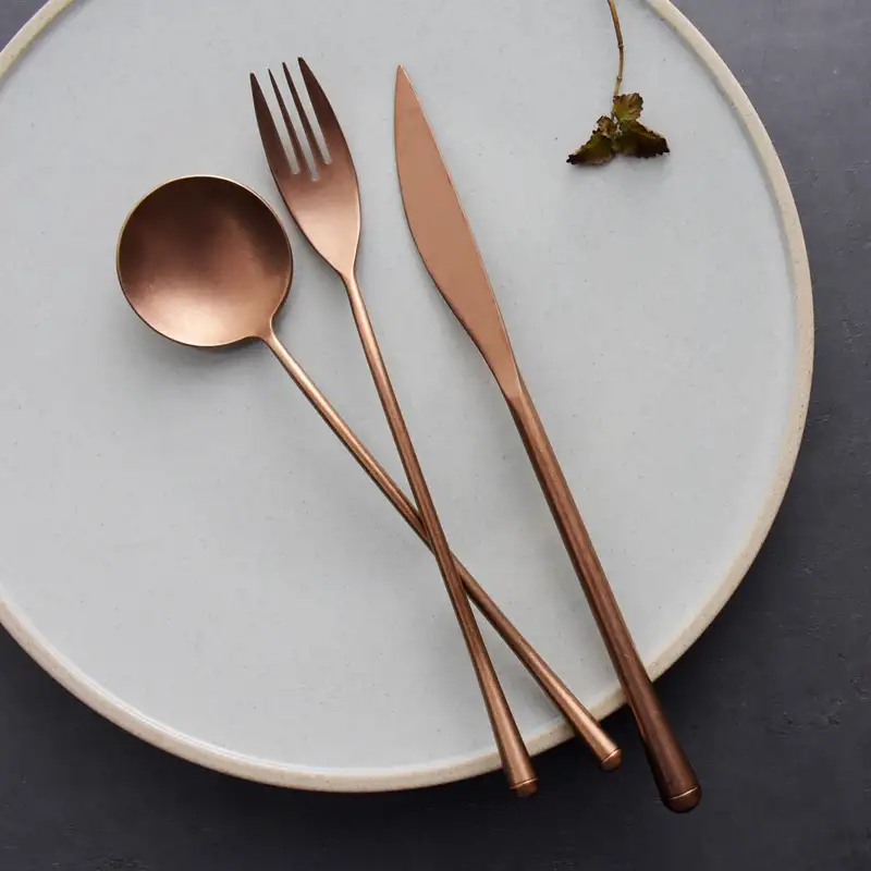 Japanese-style Old Rose Gold Tableware 304 Stainless Steel Steak Knife, Fork And Spoon