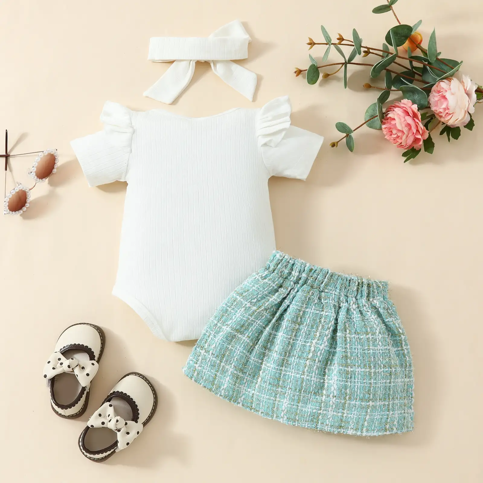 Babies' Short-sleeved Blouse Skirt Suit