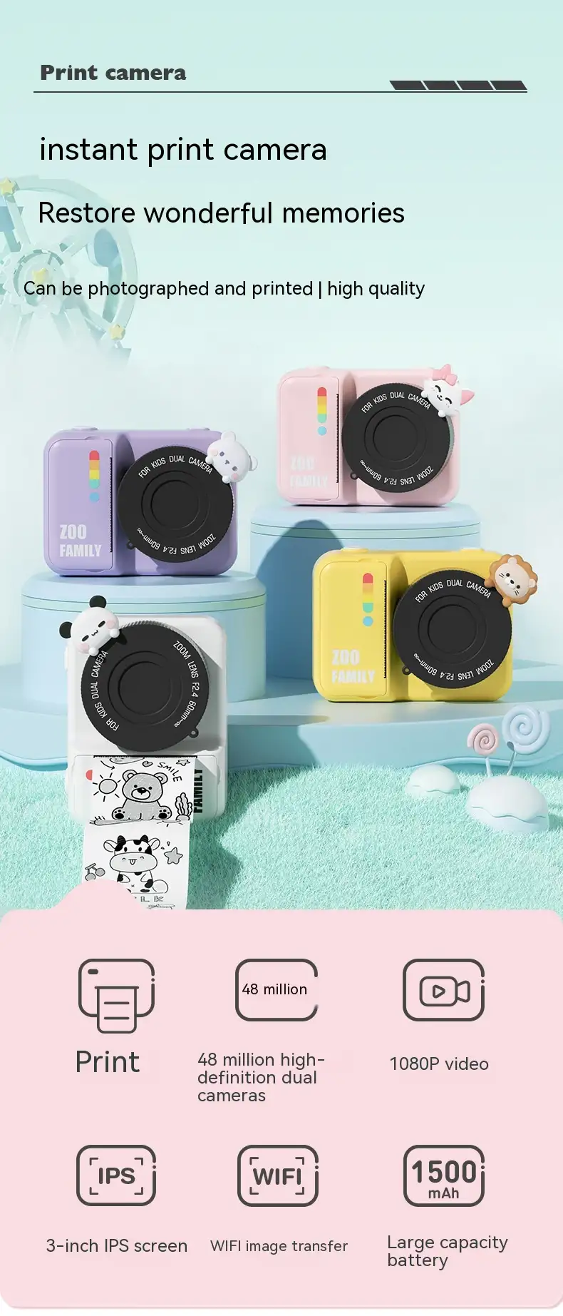 Cute Children's Printing Camera Digital Camera Mini