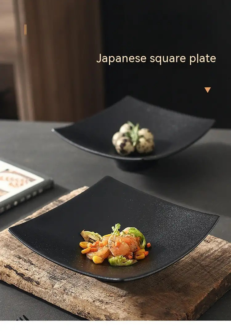 Ceramic Frosted Plate Japanese-style Square High Leg Dinner Plate Tableware Creative Snacks Plate Household Ins Style Salad Dish