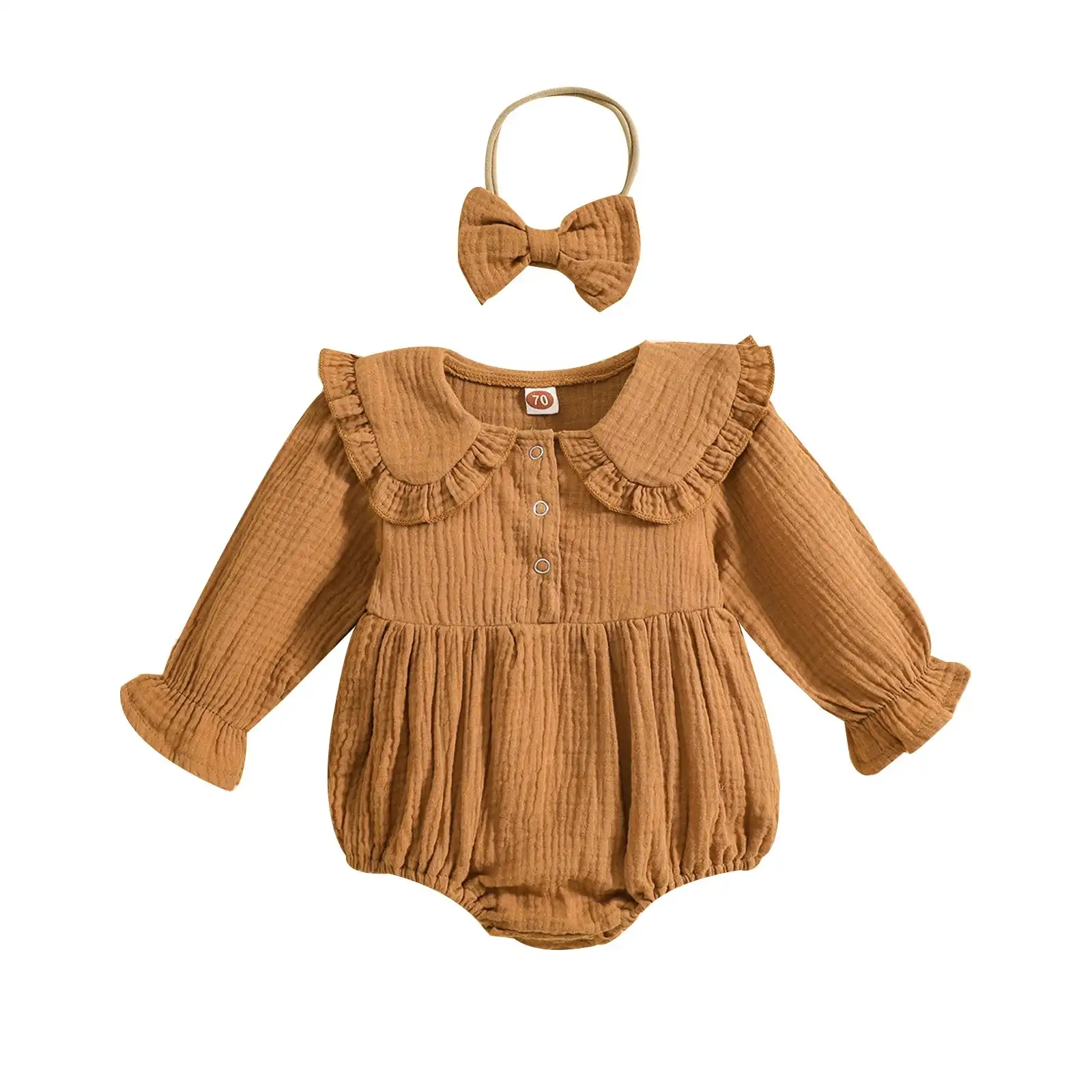 Baby Girl Jumpsuit Ruffled Collar Solid Color Long Sleeve Romper