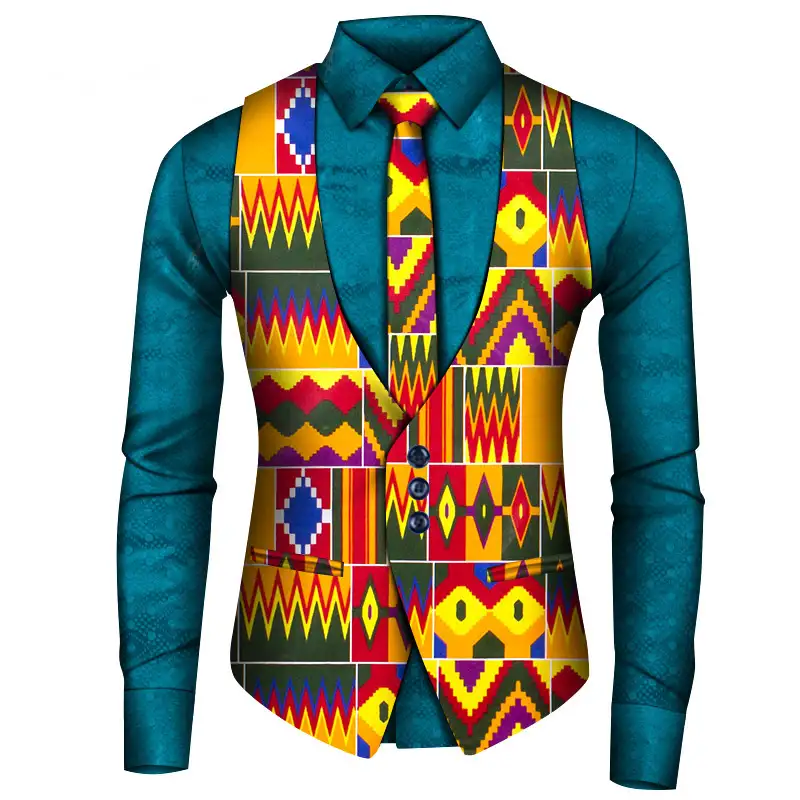 African Men's Shirt Vest Tie Three-piece Set