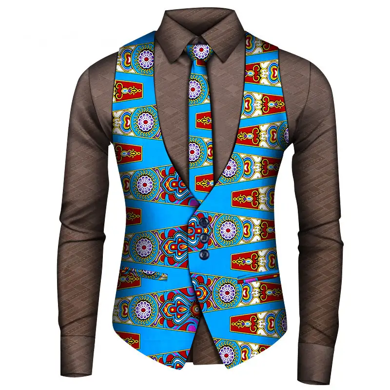 African Men's Shirt Vest Tie Three-piece Set