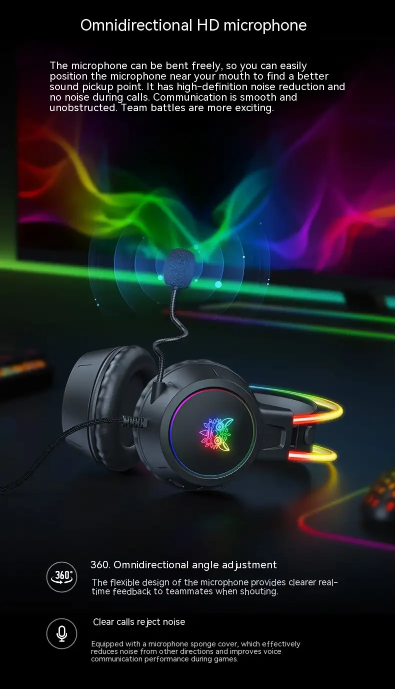 Game Earphone Headset E-sports Wired Computer RGB Luminous