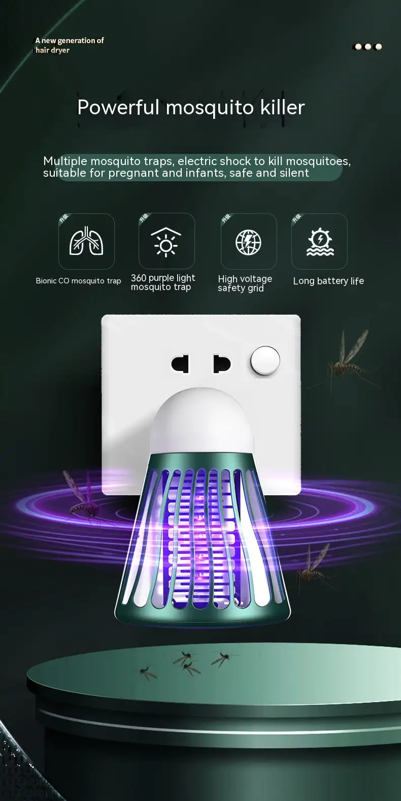 Household Automatic Bedroom Electric Shock Mosquito Killing Lamp