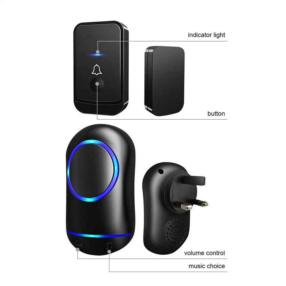 Wireless Door Bells Waterproof Long Range Plug In Home Cordless Doorbell