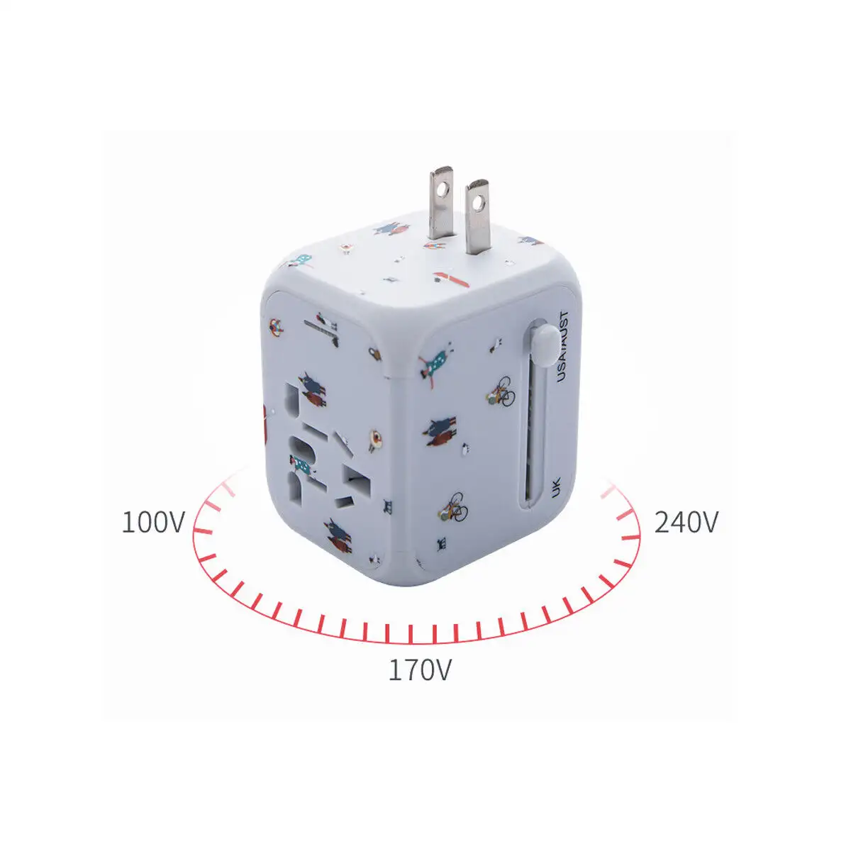 WorldWide Universal Outlet Travel Adapter UK EU US AU Multi Plug Charger W 2USB