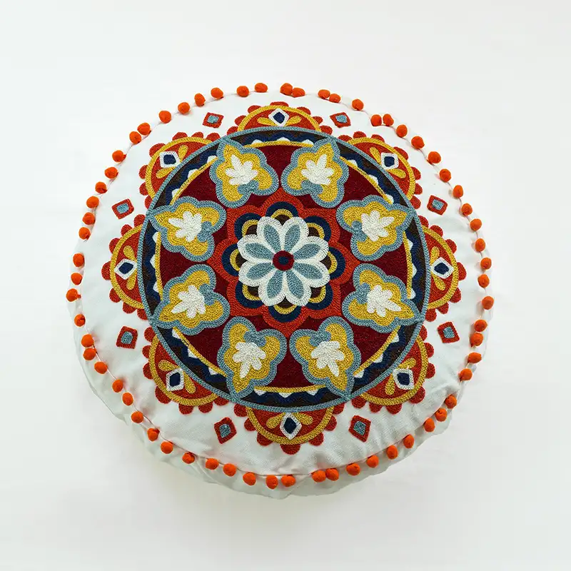 Moroccan Ethnic Style Hand-embroidered Round Pillow Cover