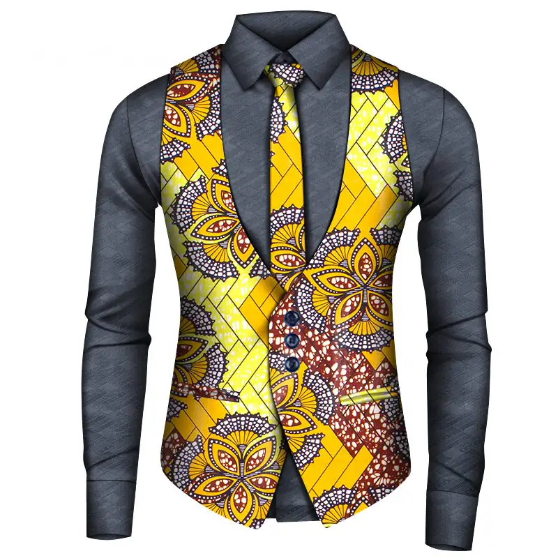 African Men's Shirt Vest Tie Three-piece Set