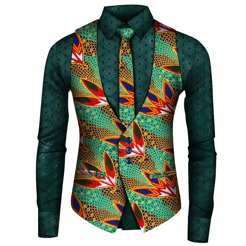 African Men's Shirt Vest Tie Three-piece Set