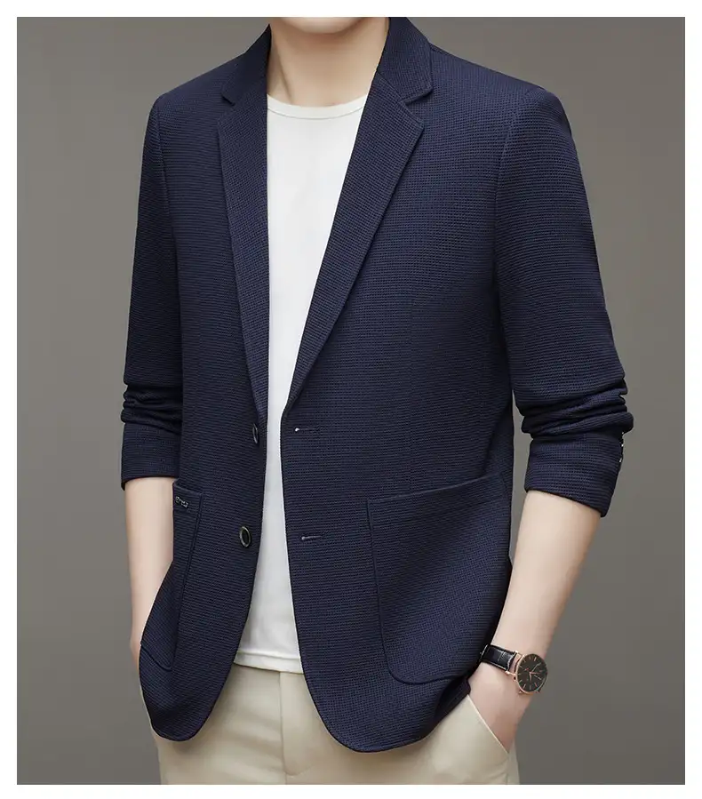 Spring Men's Knitted Waffle Casual Suit Jacket