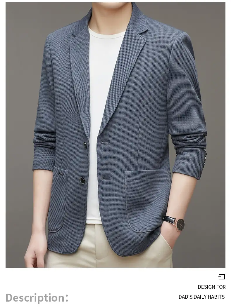 Spring Men's Knitted Waffle Casual Suit Jacket