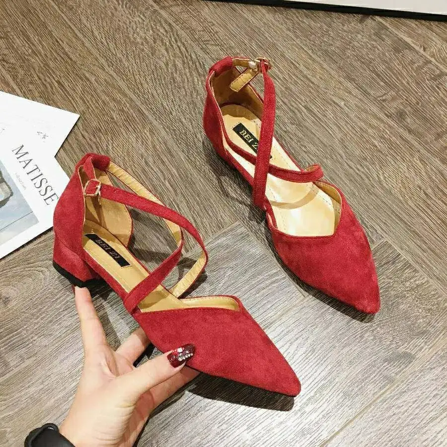 Women's Flat Bottomed Pointed Toe Versatile Cross Tie Single Shoes