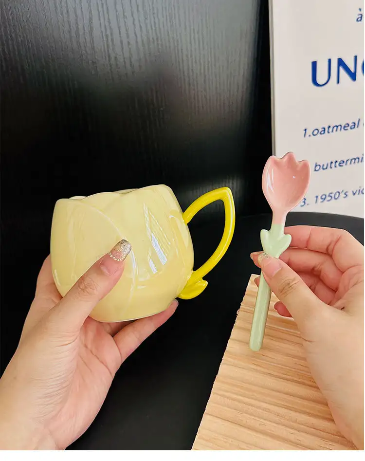 Female Gaomei Tulip Ceramic Mug Without Spoon Girly Heart Water Cup