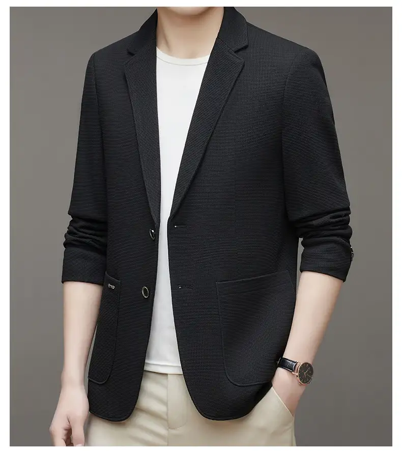 Spring Men's Knitted Waffle Casual Suit Jacket