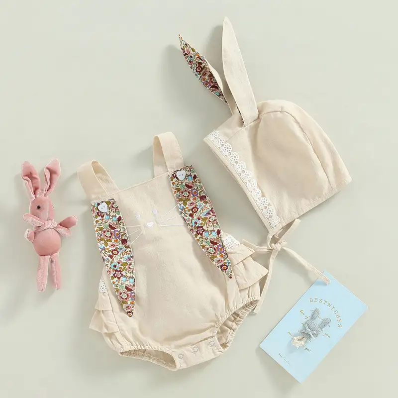 Rabbit Embroidered Baby Sleeveless Jumpsuit