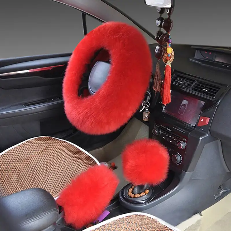 Wool Steering Wheel Cover Long Wool Handle Cover