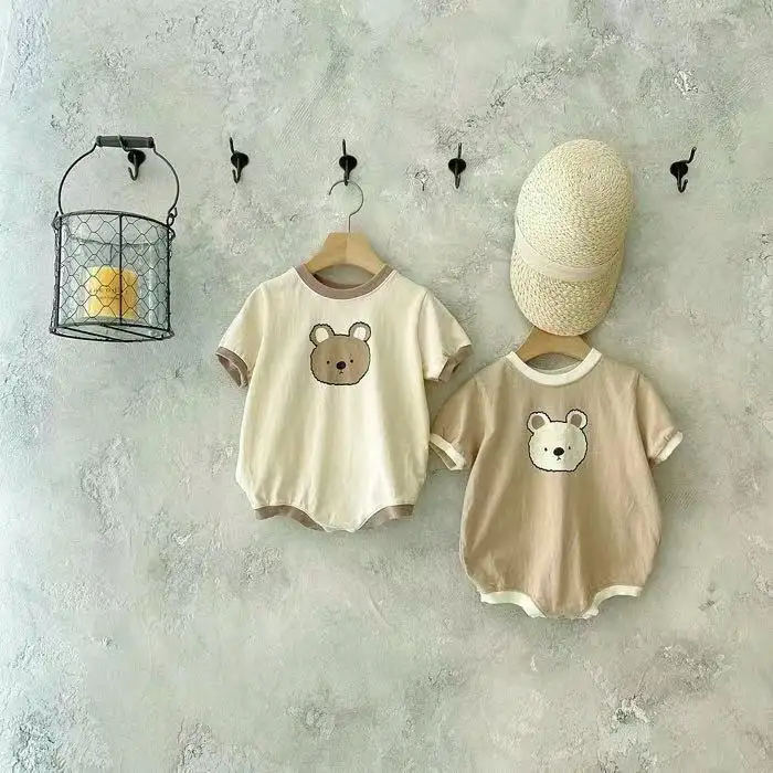 Baby Cute Bear Casual Short Sleeve Rompers