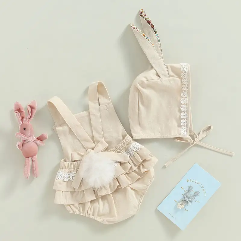 Rabbit Embroidered Baby Sleeveless Jumpsuit