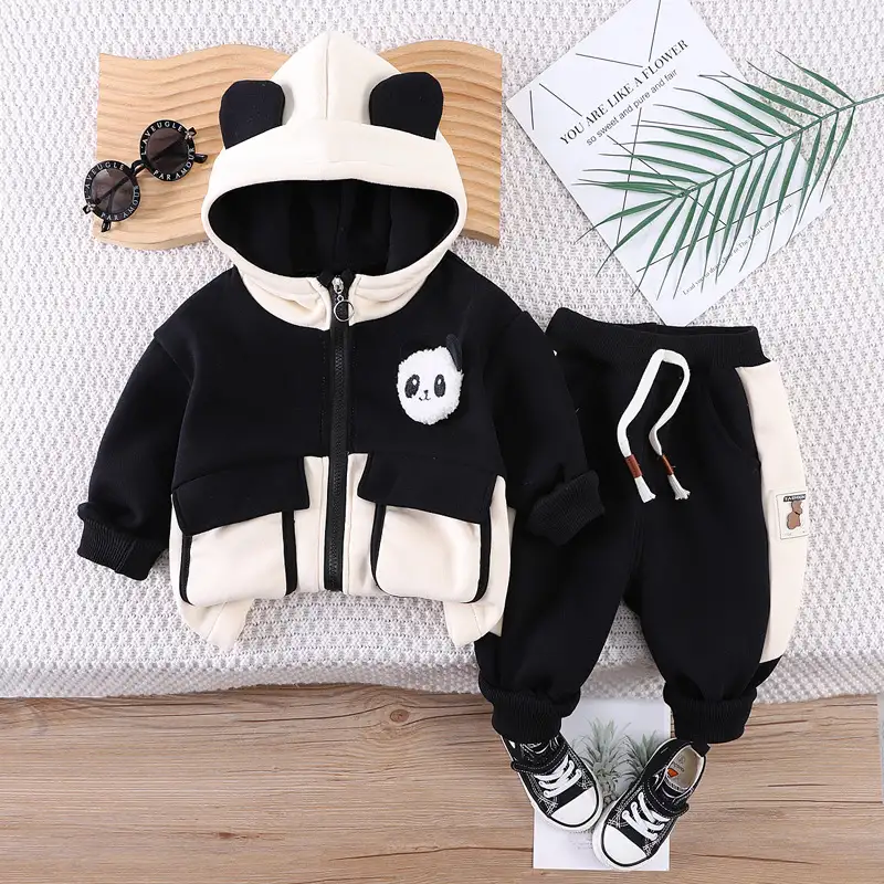 Boys And Girls Casual Fleece-lined Two-piece Suit